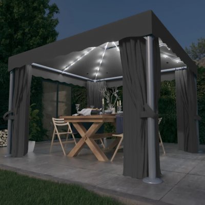 VIDAXL  Tonnelle avec rideau et guirlande lumineuse LED 3x3m Anthracite 3070347 