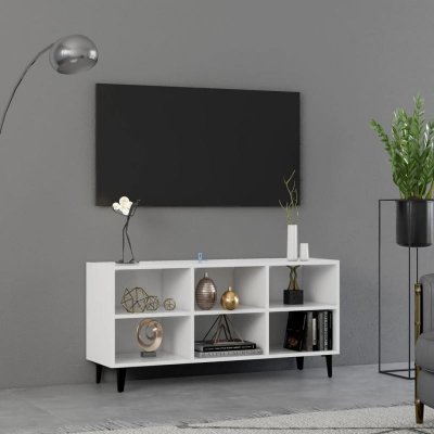 VIDAXL   Meuble TV avec pieds en m&eacute;tal Blanc 103,5x30x50 cm