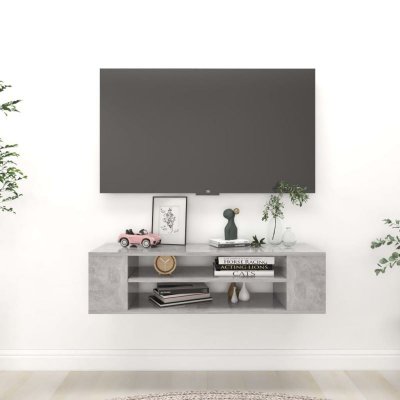 VIDAXL   Meuble TV suspendu Gris b&eacute;ton 100x30x26,5 cm Agglom&eacute;r&eacute;
