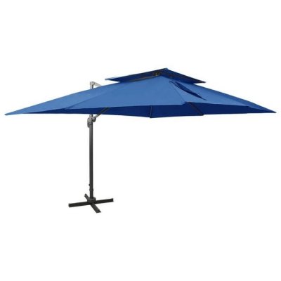 VIDAXL   Parasol d&eacute;port&eacute; &agrave; double toit Bleu azur&eacute; 400x300 cm