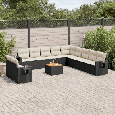 VIDAXL   Salon de jardin 12 pcs avec coussins noir r&eacute;sine tress&eacute;e