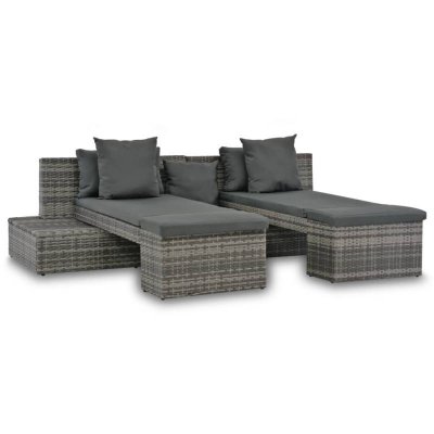 VIDAXL   Salon de jardin 4 pcs avec coussins R&eacute;sine tress&eacute;e Gris