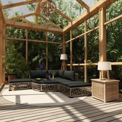VIDAXL   Salon de jardin 6 pcs avec coussins R&eacute;sine tress&eacute;e Gris