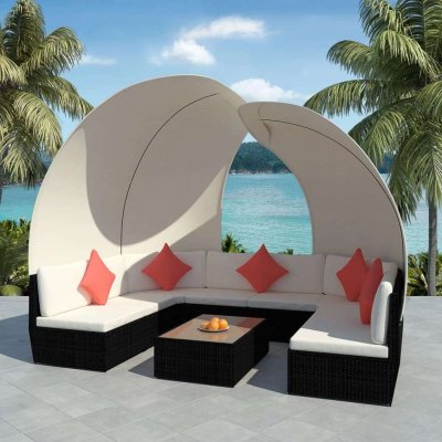 VIDAXL   Salon de jardin 9 pcs avec auvents R&eacute;sine tress&eacute;e Noir