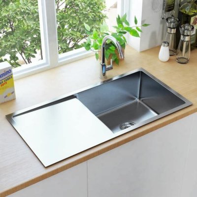 VIDAXL Vier de cuisine fait &agrave; la main Acier inoxydable  Argent
