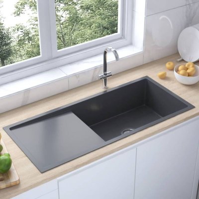 VIDAXL Vier de cuisine fait main Noir Acier inoxydable  Noir