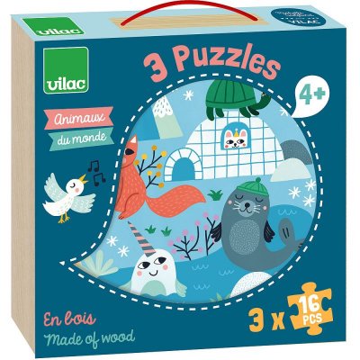 VILAC  - Coffret 3 puzzles Animaux du monde - Puzzle en bois