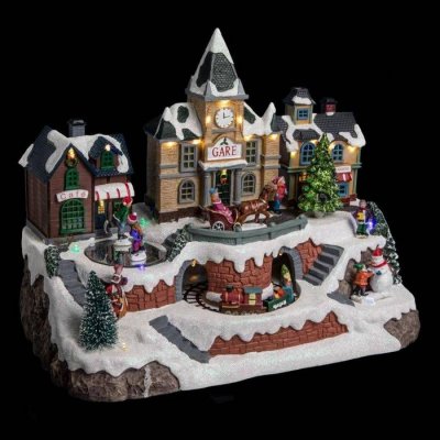 ATMOSPHERA CREATEUR D INTERIEUR Village de No&euml;l lumineux, anim&eacute; et musical La gare et son train