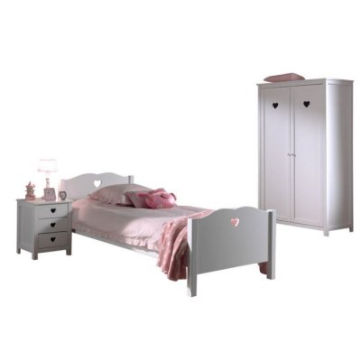 VIPACK  Amori Lit Simple 90x200cm + Sommier + Chevet + Armoire 2 Portes