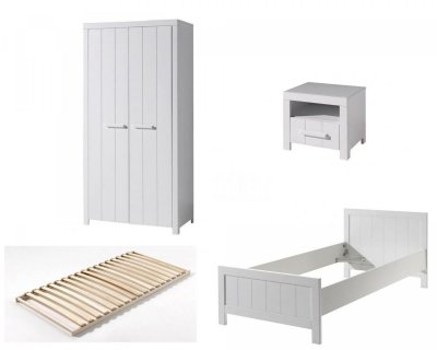 Vipack ERIK Lit simple + Chevet + Sommier + Armoire deux portes