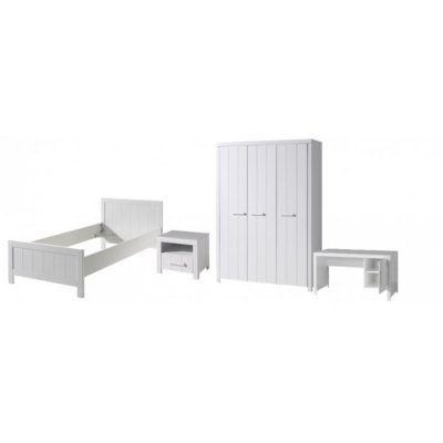 Vipack ERIK Lit simple +Table de Chevet +Armoire 3 portes + Bureau
