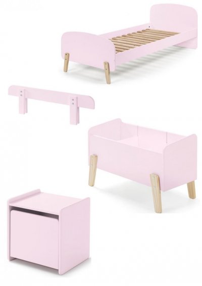 VIPACK  Kiddy Rose Lit Simple + Chevet + Barrire De Lit + Coffre Jouets