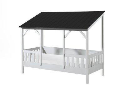 Vipack Malia Lit Cabane 90x200 Avec Toit Noir + Sommier + Matelas