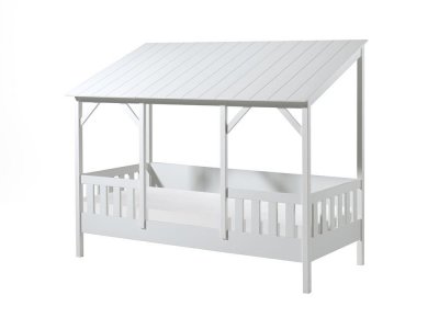 Vipack MALIA Lit cabane 90x200cm avec toit blanc + Sommier + Matelas