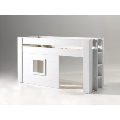 VIPACK  NOAH Lit mezzanine 90x200cm pin massif laqu&eacute; Blanc + Set de rideaux