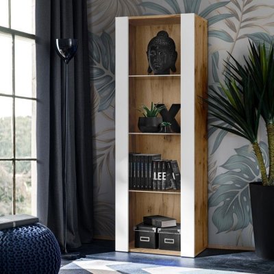 Vitrine armoire Tivoli Komodee - sans LED - Blanc Mat & Bois naturel - L55cm x H159cm x P35cm