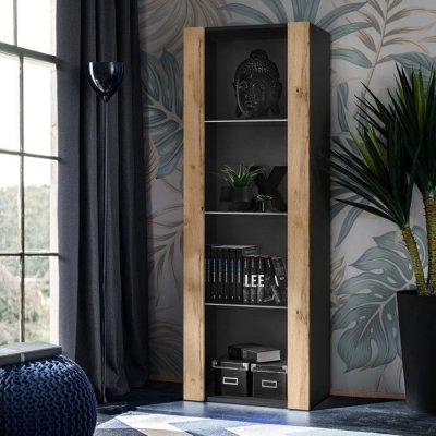 Vitrine armoire Tivoli Komodee - sans LED - Bois naturel Mat & Noir - L55cm x H159cm x P35cm