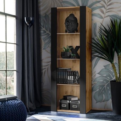 Vitrine armoire Tivoli Komodee - sans LED - Noir Mat & Bois naturel - L55cm x H159cm x P35cm