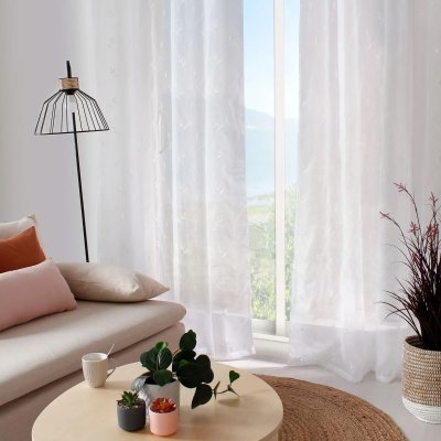 Voilage 8 oeillets 140 x 240 cm EPITHEO voile polyester brod&eacute; - BLANC
