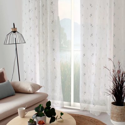 Voilage 8 oeillets 140 x 240 cm epitheo voile polyester brod&eacute; - gris