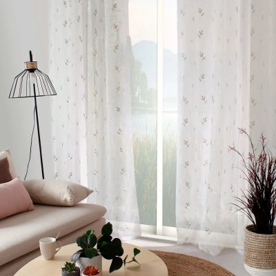 Voilage &agrave; Imprim&eacute;s Champ&ecirc;tres 8 illets - Taupe - 140 x 240 cm