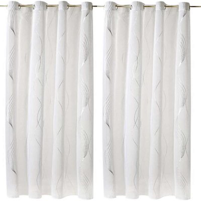 Voilage avec Rayures Ondulantes - Blanc - 135 x 240 cm