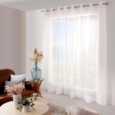 Voilage uni brod&eacute; cornely polyester blanc 240 x 240