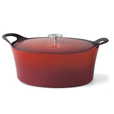 CUISINOX Volcan - cocotte ovale 35cm fonte de fer &eacute;maill&eacute;e rouge avec couvercle