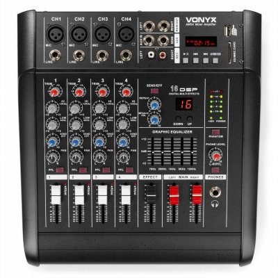 VONYX  AM5A - Table de mixage 5 canaux, amplificateur int&eacute;gr&eacute;, BT/MP3/USB/SD