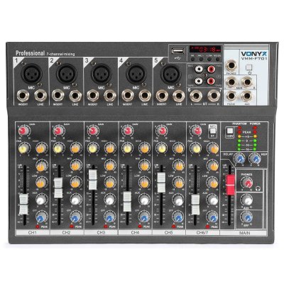 VONYX  VMM-F701 Table de mixage &agrave; 7 canaux 5 entr&eacute;es micro Interface audio USB 