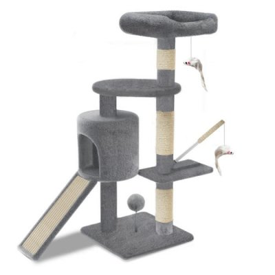 VOUNOT  Arbre &agrave; Chat 112cm avec Griffoir Plateforme Niche L Gris