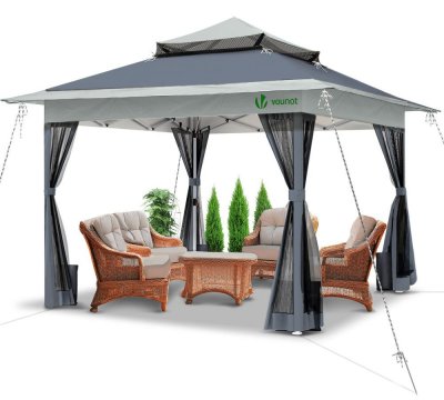 VOUNOT  Tonnelle de jardin exterieure pliable avec moustiquaire Pop up 3.6x3.6m gris 