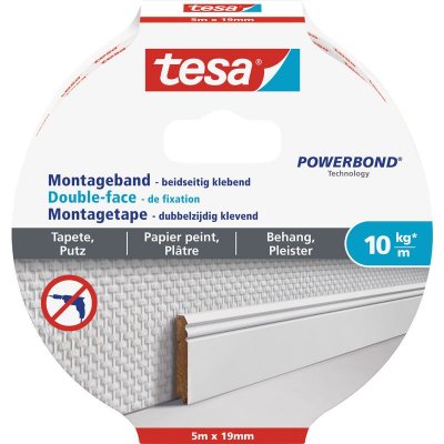 TESA WALLPAPER 77743-00000-00 Ruban de montage  Powerbond blanc (L x l) 5 m x 19 mm