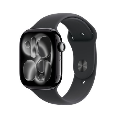 Watch Series 11 GPS + Cellular 46mm Boitier en Aluminium Noir de Jais avec Bracelet Sport Noir - M/L