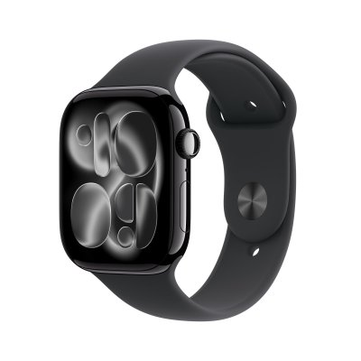 Watch Series 11 GPS + Cellular 46mm Boitier en Aluminium Noir de Jais avec Bracelet Sport Noir - S/M