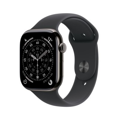 Watch Series 11 GPS + Cellular 46mm Boitier en Titane Ardoise avec Bracelet Sport Noir - S/M