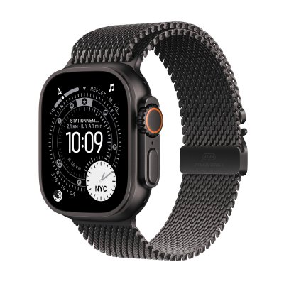 Watch Ultra 3 GPS + Cellular 49mm Boitier en Titane Noir avec Bracelet Milanais Titane Noir - Large