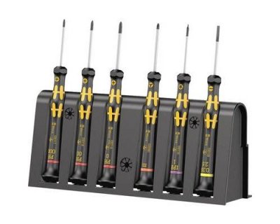 WERA  05030180001 1550/6 ESD6 Jeu de tournevis &eacute;lectronicien + Rack, 9 Pi&egrave;ces, Jaune
