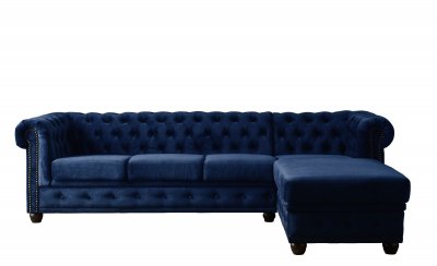 LISA DESIGN William - Canap&eacute; d'angle Chesterfield - 4 places - velours - Droit - Bleu nuit