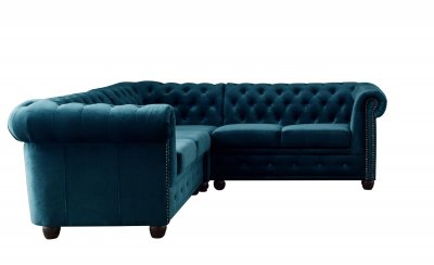 LISA DESIGN William - Canap&eacute; d'angle Chesterfield - 5 places - velours - Bleu canard