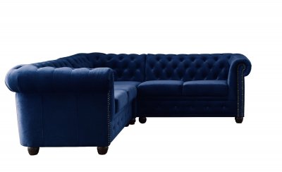 LISA DESIGN William - Canap&eacute; d'angle Chesterfield - 5 places - velours - Bleu nuit