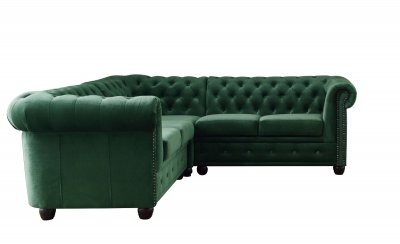 LISA DESIGN William - Canap&eacute; d'angle Chesterfield - 5 places - velours - Vert