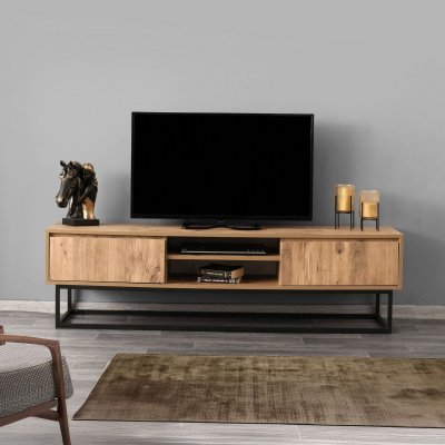BOBOCHIC Wooden Art Meuble TV Zoria noir/pin - 180x40x50 cm T.U