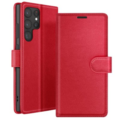 ZANAE Zana&eacute; &Eacute;tui Portefeuille pour Samsung Galaxy S22 Ultra Support et Languette Rouge