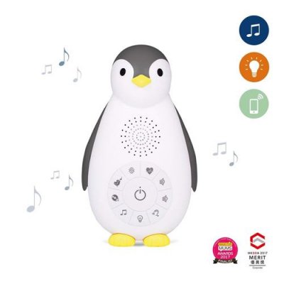 ZAZU  Bo&icirc;te &agrave; musique Bluetooth Zoe le pingouin, veilleuse, gris