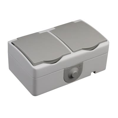 ZENITECH -Double prise 2P+T horizontale Mini IP54 Gris clair