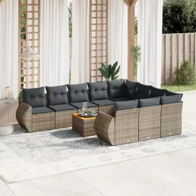 VIDAXL 10 personnes  gris salon de jardin modulable 11 pieces 62 x 62 x 69 resine tressee 