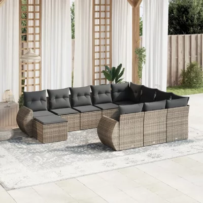 VIDAXL 10 personnes  salon de jardin modulable gris resine tressee 62 x 62 x 69 11 pieces 