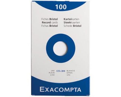 EXACOMPTA 100 fiches bristol -  - format 12,5 x 20 cm - Blanc uni