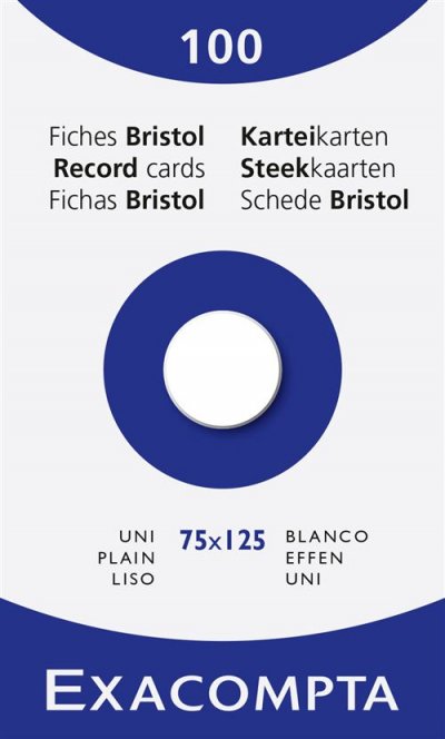 EXACOMPTA 100 fiches bristol -  - format 7,5 x 12,5 cm - Blanc uni